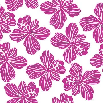 Hibiscus Flower Pattern. Hand Drawn Seamless Floral Pattern Stock Illustration