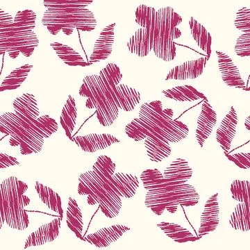 Hibiscus Flower Pattern with Scribble Line Style. Seamless Floral Pattern Illustrazione stock