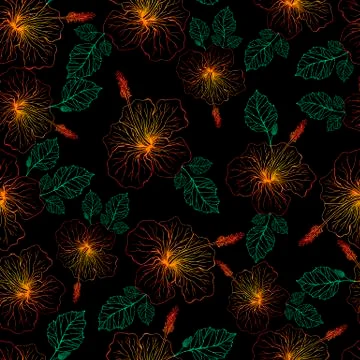Hibiscus flower seamless pattern. 스톡 일러스트