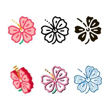 Hibiscus flower set icon vector outline Stock Illustration