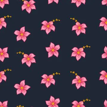 Hibiscus flowers seamless pattern. Vector illustration of a background of t.. Stock Illustration