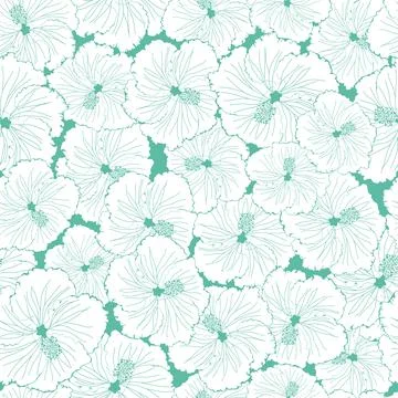 Hibiscus flowers textured seamless pattern in green colors Stock Illustration