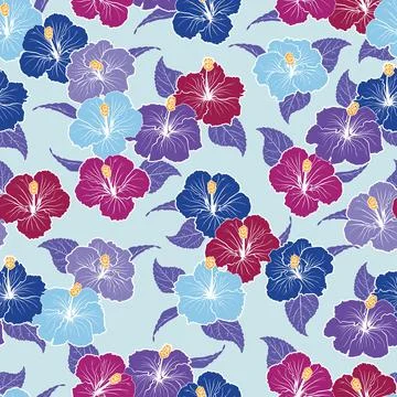 Hibiscus multicolor flowers composition. Seamless Floral vector illustration. Stock Illustration