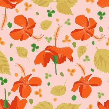 Hibiscus rosa sinensis repeating artwork four sided boxy vector download for イラスト素材
