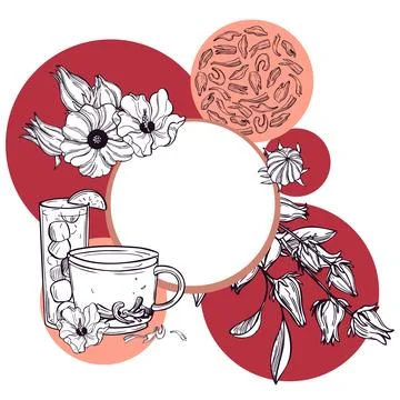 Hibiscus tea set.Vector frame. Stock Illustration