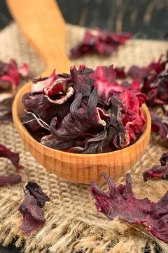 Hibiscus tea in spoon Stock Photos