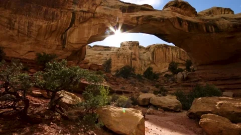Hickman Bridge | Capitol Reef | Sun Flare | Utah | HD Footage Stock Footage 189043192