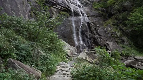 Hickory Nut Falls, Chimney Rock State Park, North Carolina 1080p Pan Down Stock Footage 42707397