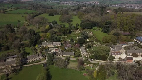 Hidcote Bartrim, Mickleton, North Coteswolds Aerial Spring Landscape Stock Footage 153465678