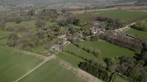 Hidcote Bartrim North Coteswolds Mickleton Aerial Spring Landscape Colour Graded Stock Footage 153465812