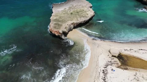 Hidden Beach Cove with Rock Formation, Aruba – Aerial View Stock Footage 340925628