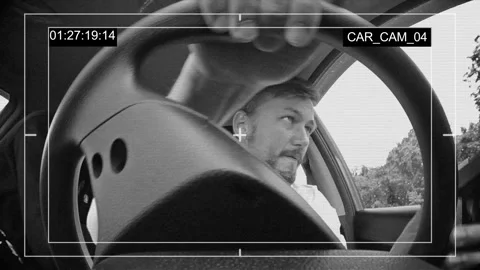 Hidden camera shows us an armed criminal in the car, reality shows. Stock Footage 98590175