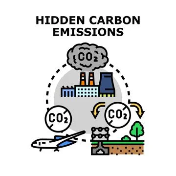 Hidden carbon emissions concept vector icon drawing Stock Illustration