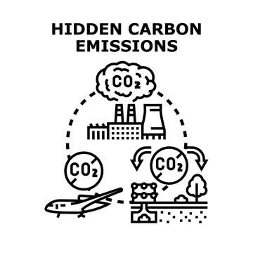 Hidden carbon emissions concept vector icon drawing Stock Illustration