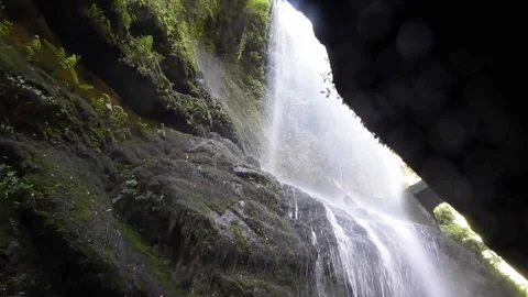 Hidden Cave Waterfall Flow Stock Footage 307896926