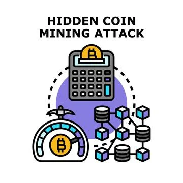 Hidden coin mining attack security risk concept Ilustración de archivo