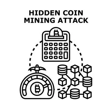 Hidden coin mining attack security risk concept Stock Illustration