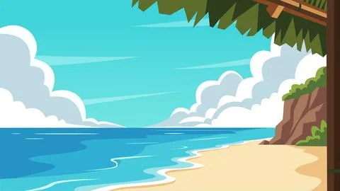 Hidden Cove Bali Beach Flat Design Illustration Ilustración de archivo