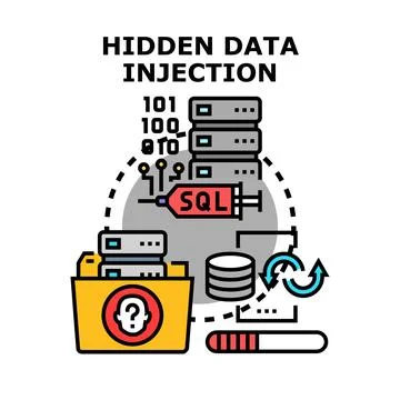 Hidden data injection accessing unauthorized information concept Stock Illustration