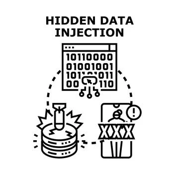 Hidden data injection cyber attack vector concept Stock Illustration