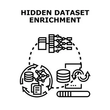 Hidden dataset enrichment process creating valuable intelligence Illustrazione stock