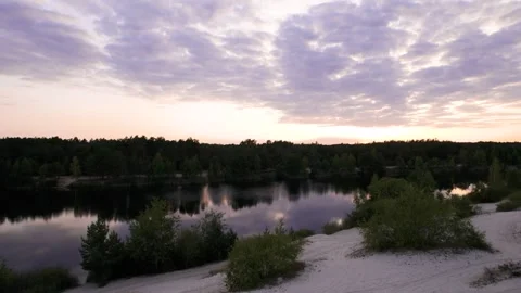 Hidden Forest Lake with White Sand Shore – Peaceful Nature Footage Stock Footage 310613183