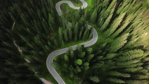 Hidden forest switch, serene route among lush canopy, overhead perspective of Stockbeeldmateriaal 323099519