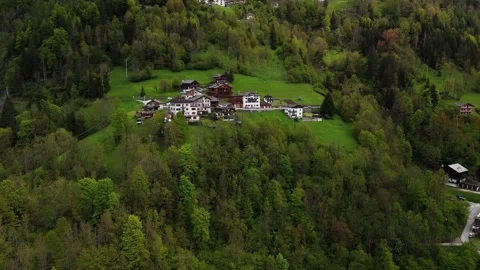 Hidden Mountain Hamlet Above Alleghe, Dolomites, Italy – Drone View Stock Footage 325592047