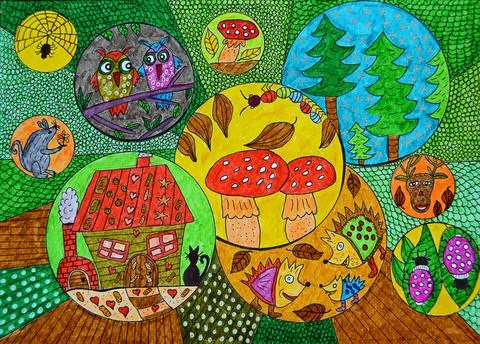 Hidden object in forest naive illustration Stock Illustration