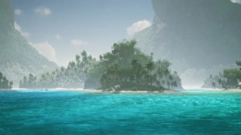 Hidden paradise featuring lush palms and calm turquoise waters Stock-Footage 342430744