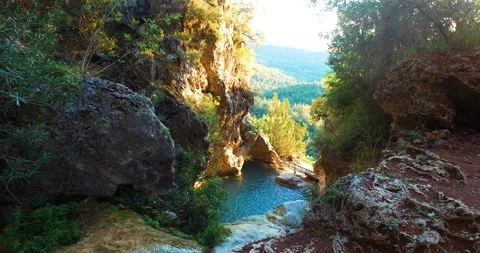 Hidden Pool in the Forest at Sunset Stock Footage 130529076