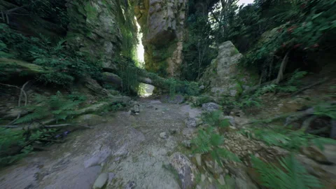 Hidden rugged pathway. Ancient erosion evidence in secluded natural pass Stock Footage 341561722