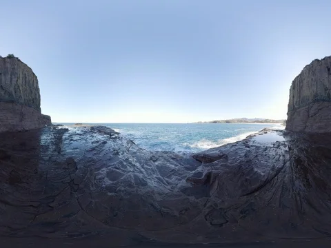 Hidden sea shelf with crashing waves 360 Standing height Stock Footage