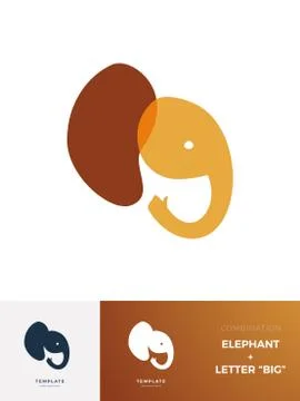 Hidden text "BIG" forms elephant head logo with combination description Stock Illustration