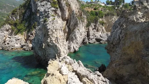Hidden Turquoise Cove Between Dramatic Cliffs Stock Footage 315073616