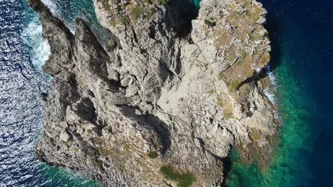 Hidden Turquoise Cove Between Dramatic Cliffs – Aerial Drone Footage Stock Footage 315073793