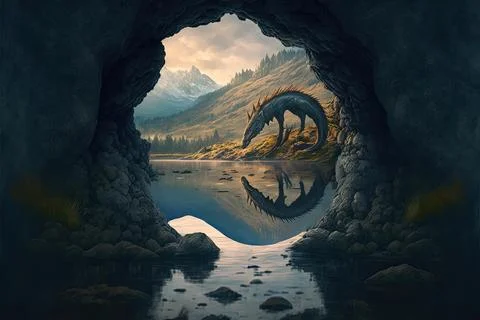 A Hidden Valley At The Bottom Of A Lake Stock Illustration