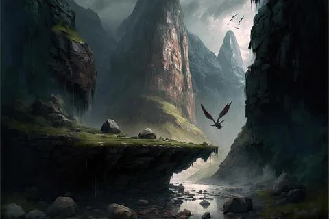 A Hidden Valley In The Hills Stock Illustration