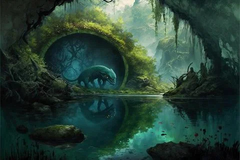 A Hidden Valley Within A Swamp Stock Illustration