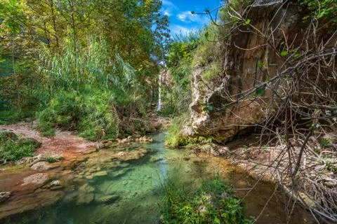 Hidden waterfall on top of the stream Stock-Fotos