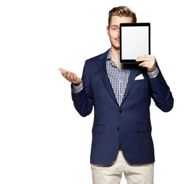 Hide the face behind digital tablet Stock Photos