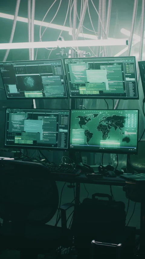 Hideout of cybercriminals with computers Stock Footage 276572997