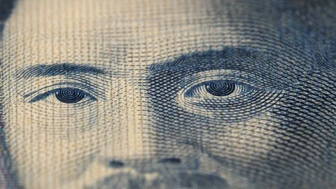 Hideyo Noguchi portrait on Japanese 1000 yen banknote rotating. Low angle. 4K Stock-Footage 123799492