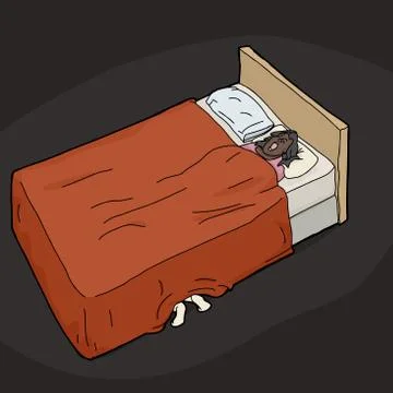 Hiding under snoring woman's bed Stock Illustration