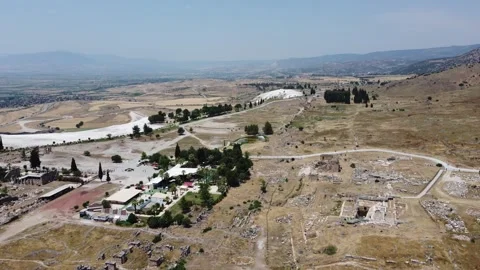 Hierapolis, Pamukkale, source, pool, Turkey, drone, 4k Stock Footage 296059885