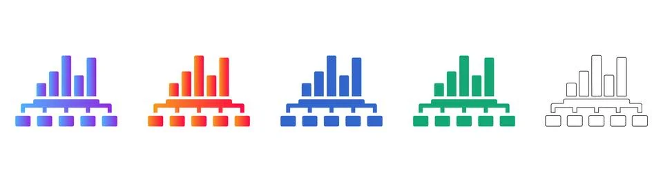 Hierarchical Bar Chart Data Icons Illustration