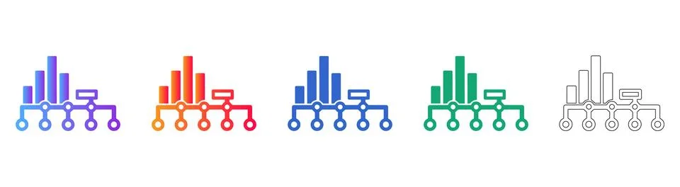 Hierarchical Bar Chart Network Icon Set Stock Illustration