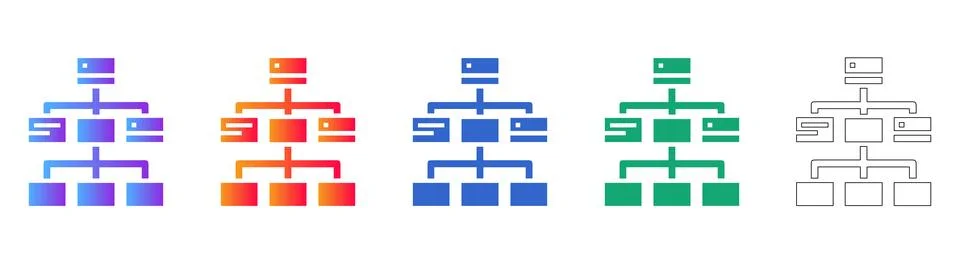 Hierarchical Data Flow Chart Icons 库存插图
