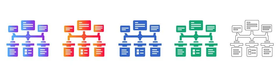 Hierarchical Data Flow Icon Set Stock Illustration
