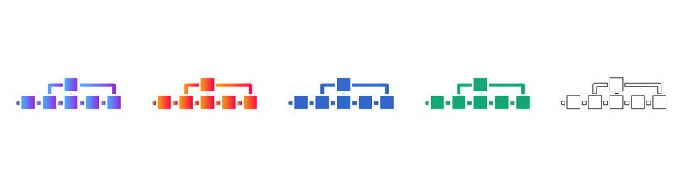 Hierarchical Data Structure and Flowchart Icons Stock Illustration
